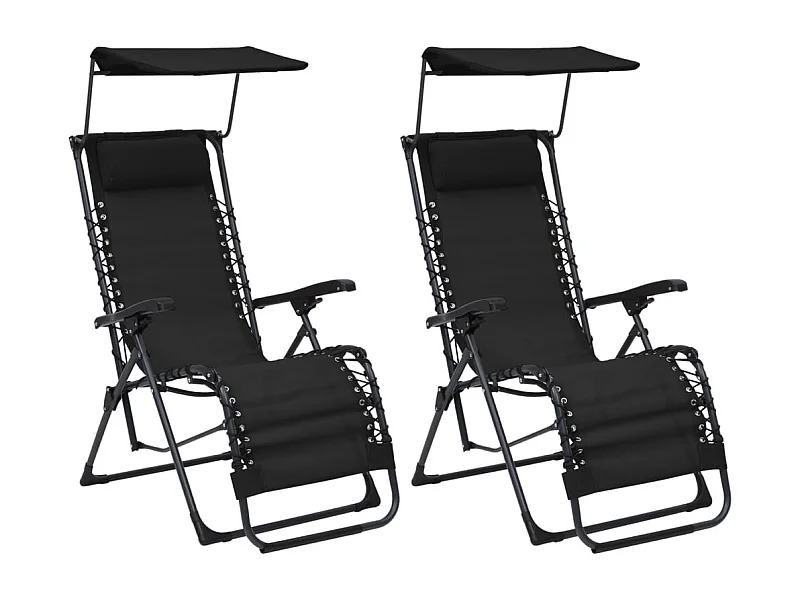 Chaises pliables de terrasse 2 pcs Textilène Noir