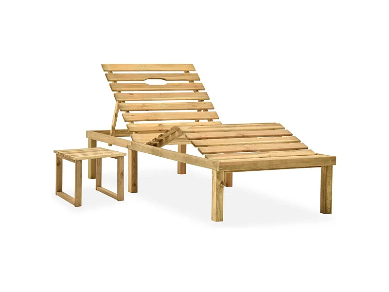 Chaise longue de jardin avec table et coussin Pin imprégné 57