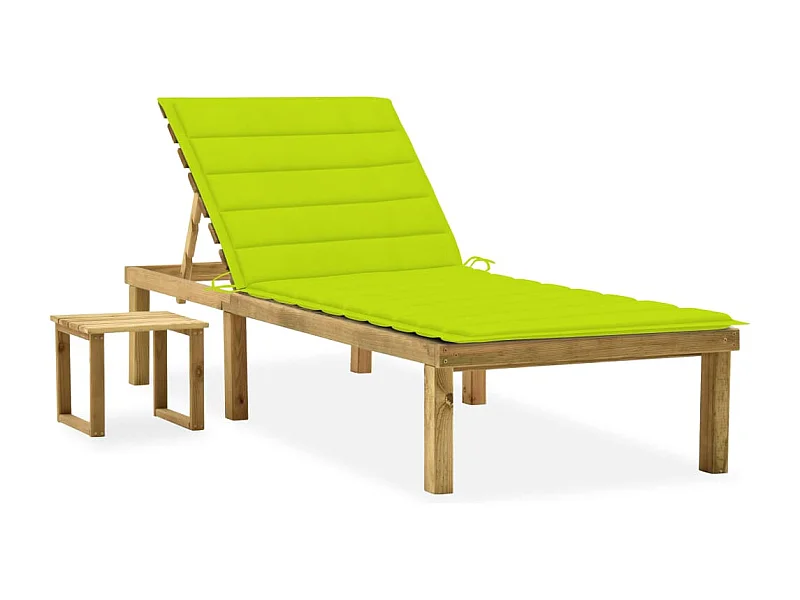 Chaise longue de jardin avec table et coussin Pin imprégné 9