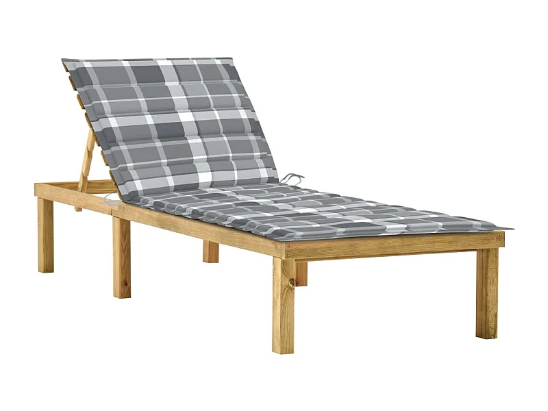 Chaise longue avec coussin carreaux gris Bois de pin imprégné 2