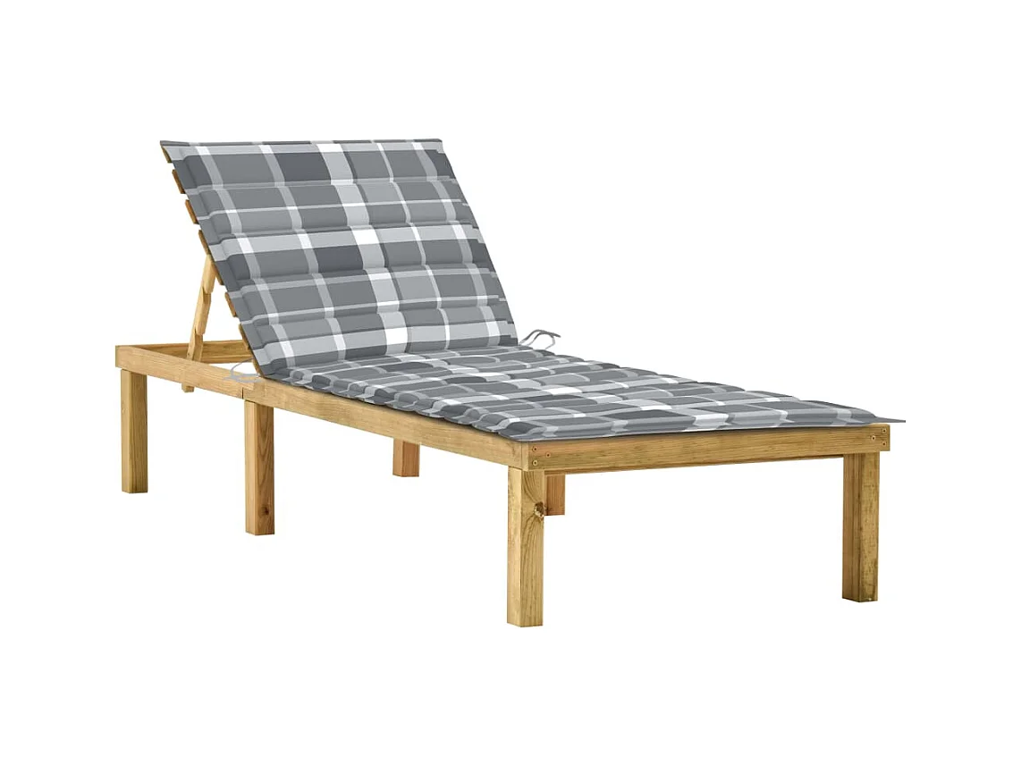 Chaise longue avec coussin carreaux gris Bois de pin imprégné 2