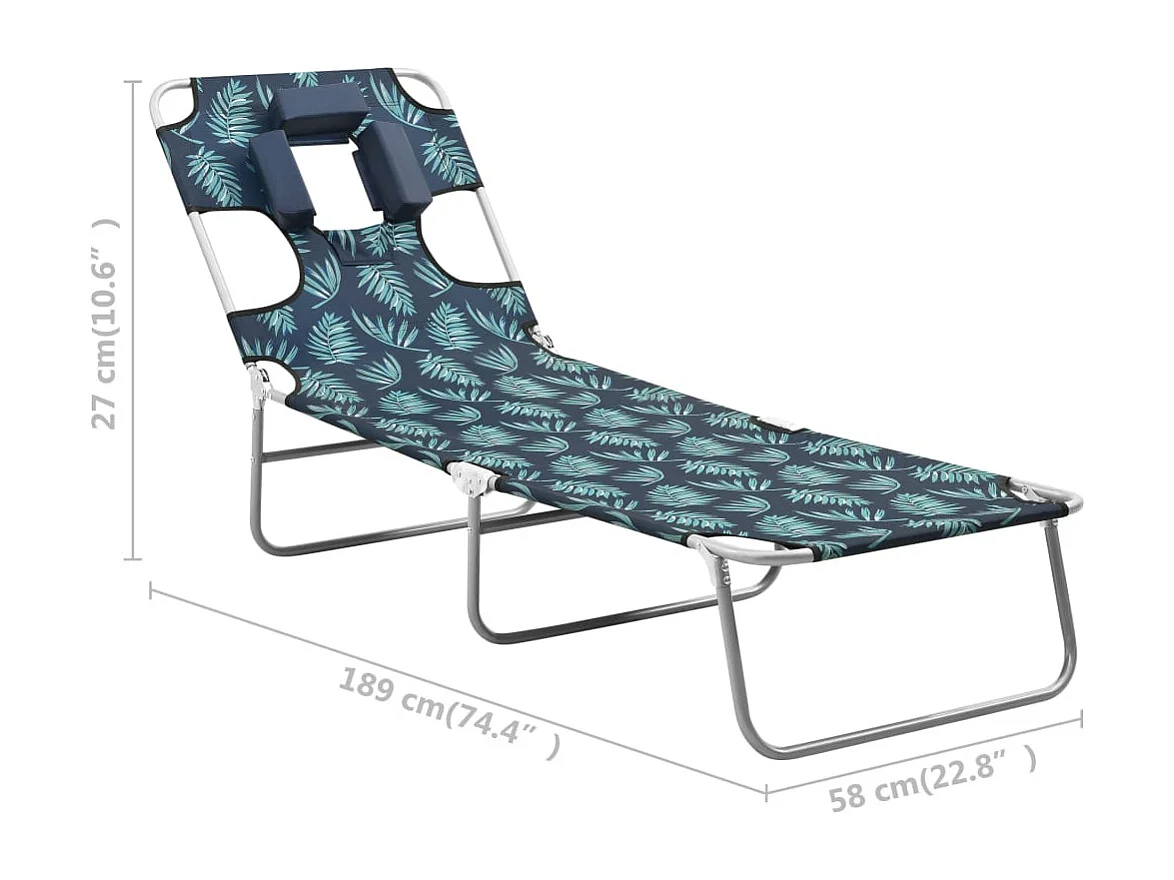 Chaise longue avec coussin de tête Acier Motif de feuilles