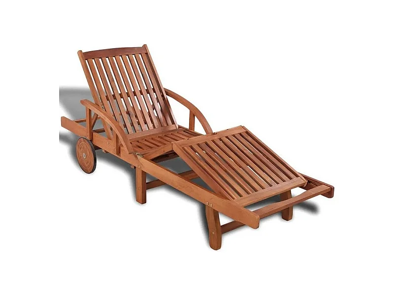 Chaise longue à roulettes acacia massif foncé huilé Sikash