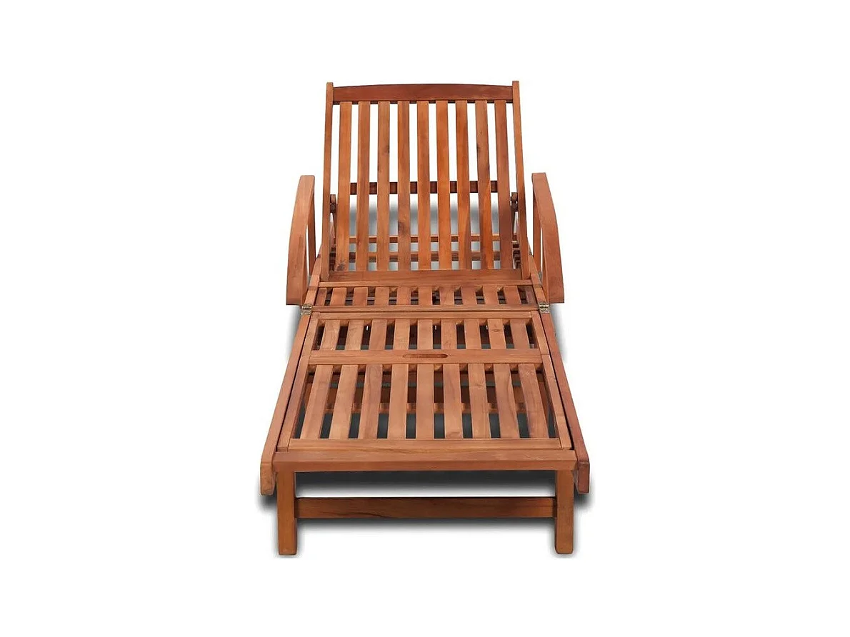 Chaise longue à roulettes acacia massif foncé huilé Sikash