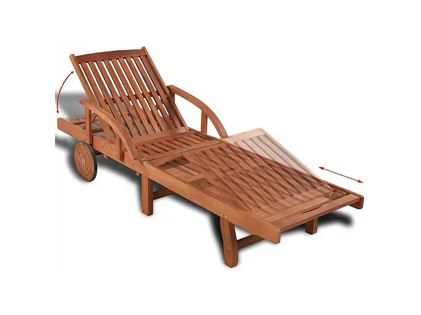 Chaise longue à roulettes acacia massif foncé huilé Sikash