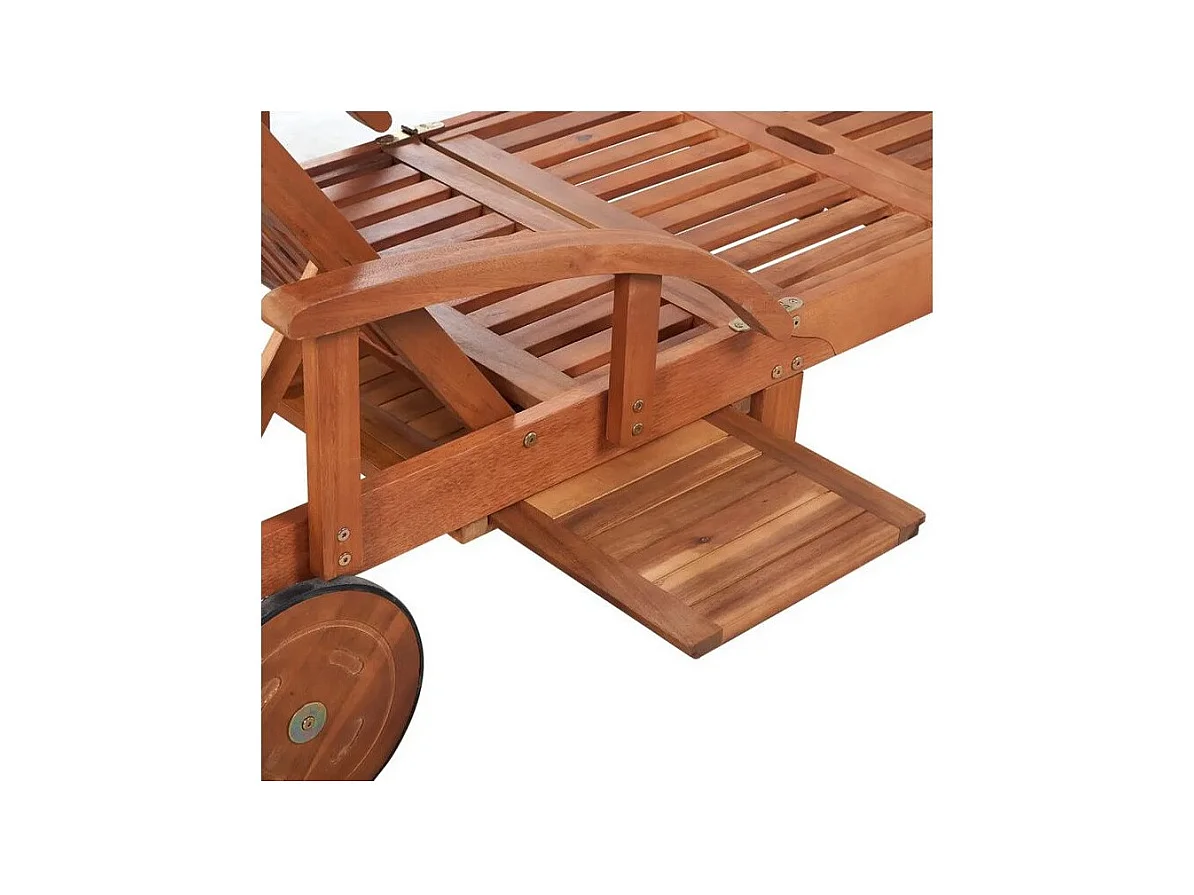 Chaise longue à roulettes acacia massif foncé huilé Sikash