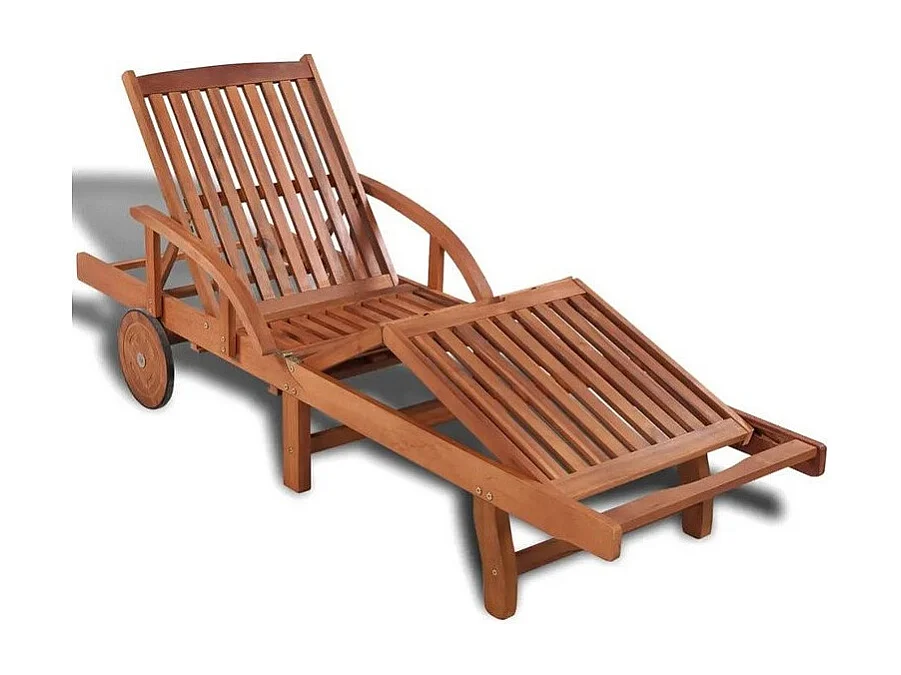 Chaise longue à roulettes acacia massif foncé huilé Sikash