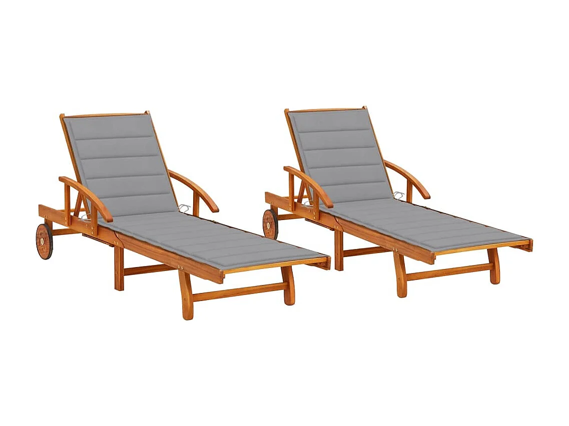 Chaises longues 2 pcs avec coussins Bois d'acacia solide