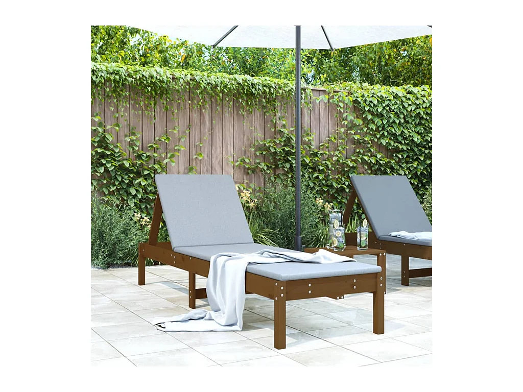 Chaise longue marron miel 199,5x60x74 bois massif de pin