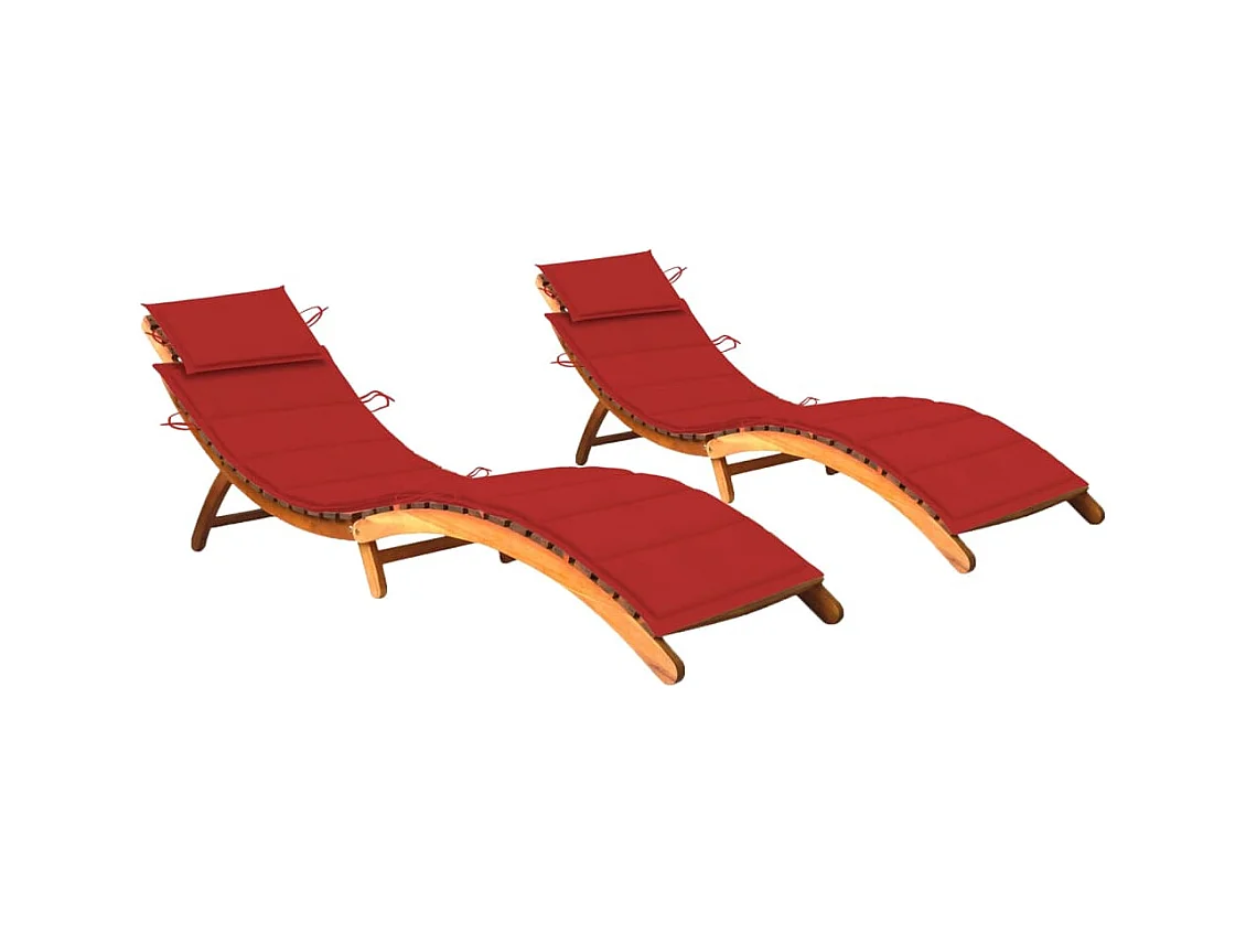 Chaises longues 2 pcs avec coussins Bois d'acacia solide 16