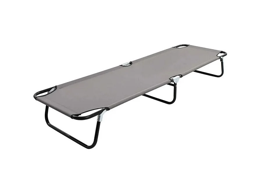 Chaise longue de jardin pliable tissu gris et métal noir Bura