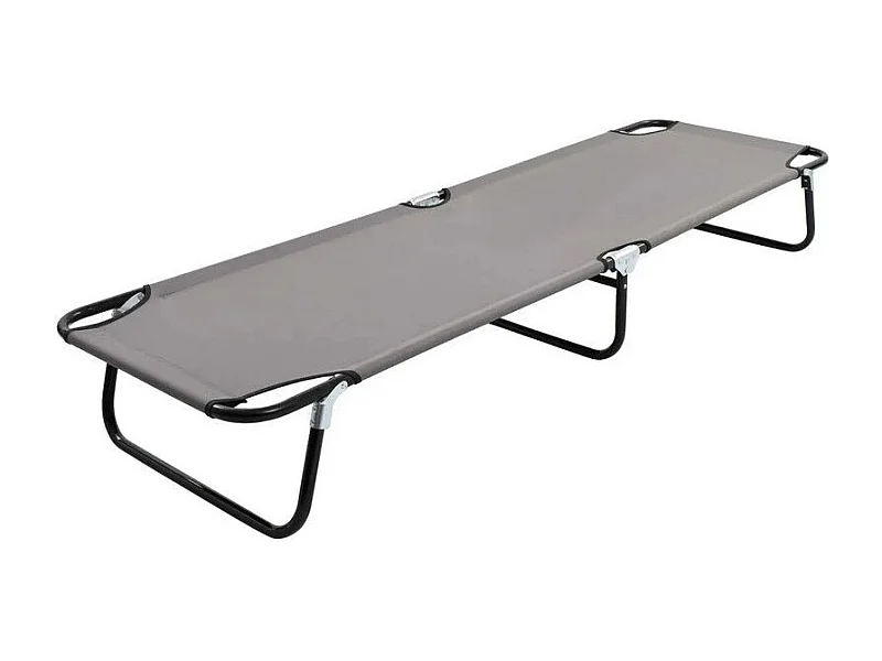 Chaise longue de jardin pliable tissu gris et métal noir Bura