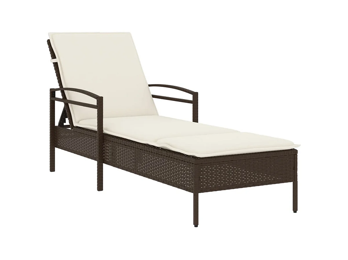 Chaise longue avec coussin marron 63x200x81 résine tressée