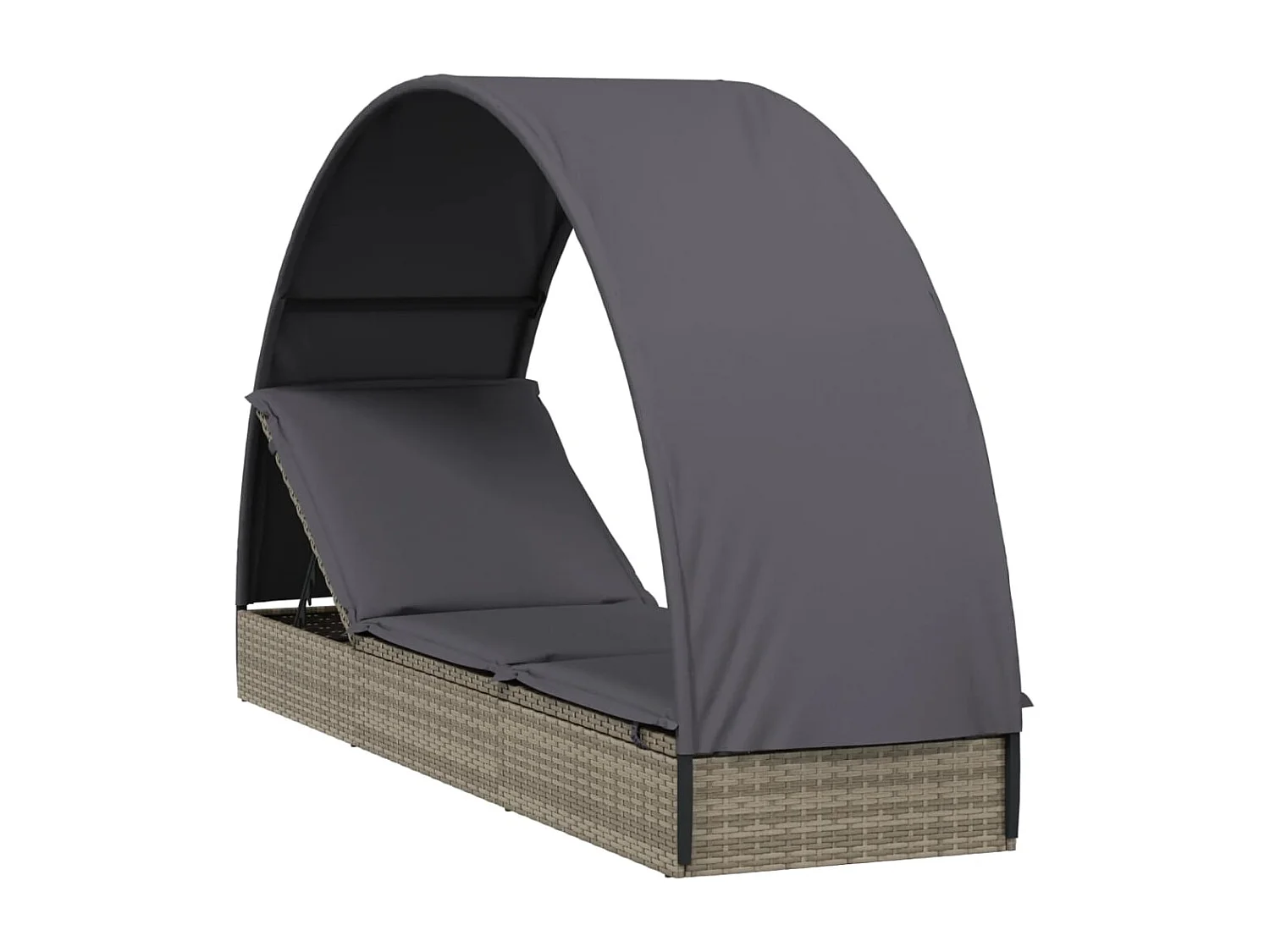 Chaise longue avec toit rond gris 211x57x140 résine tressée