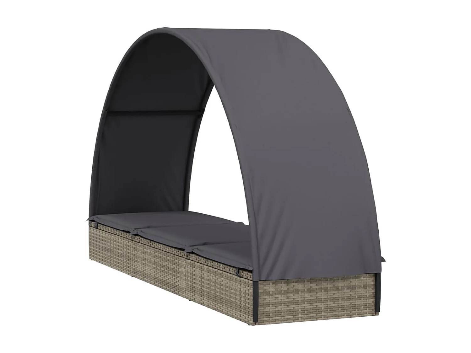 Chaise longue avec toit rond gris 211x57x140 résine tressée