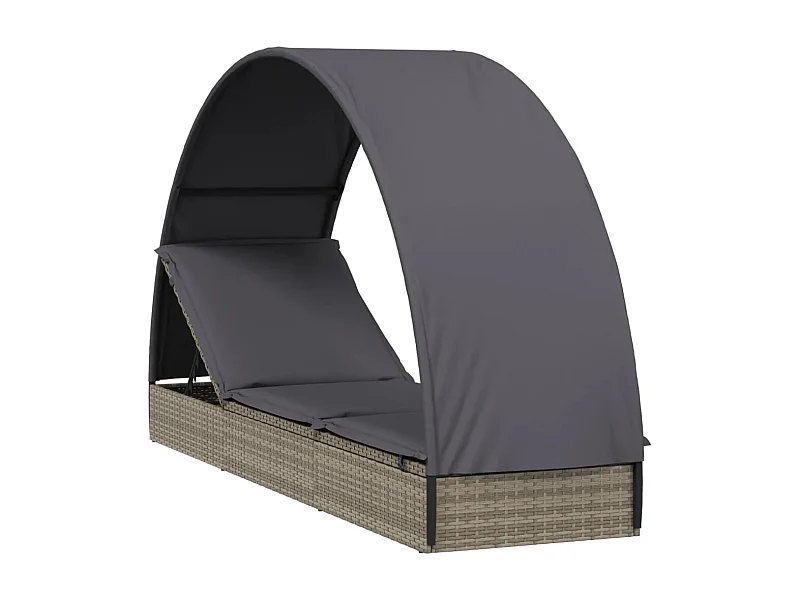 Chaise longue avec toit rond gris 211x57x140 résine tressée