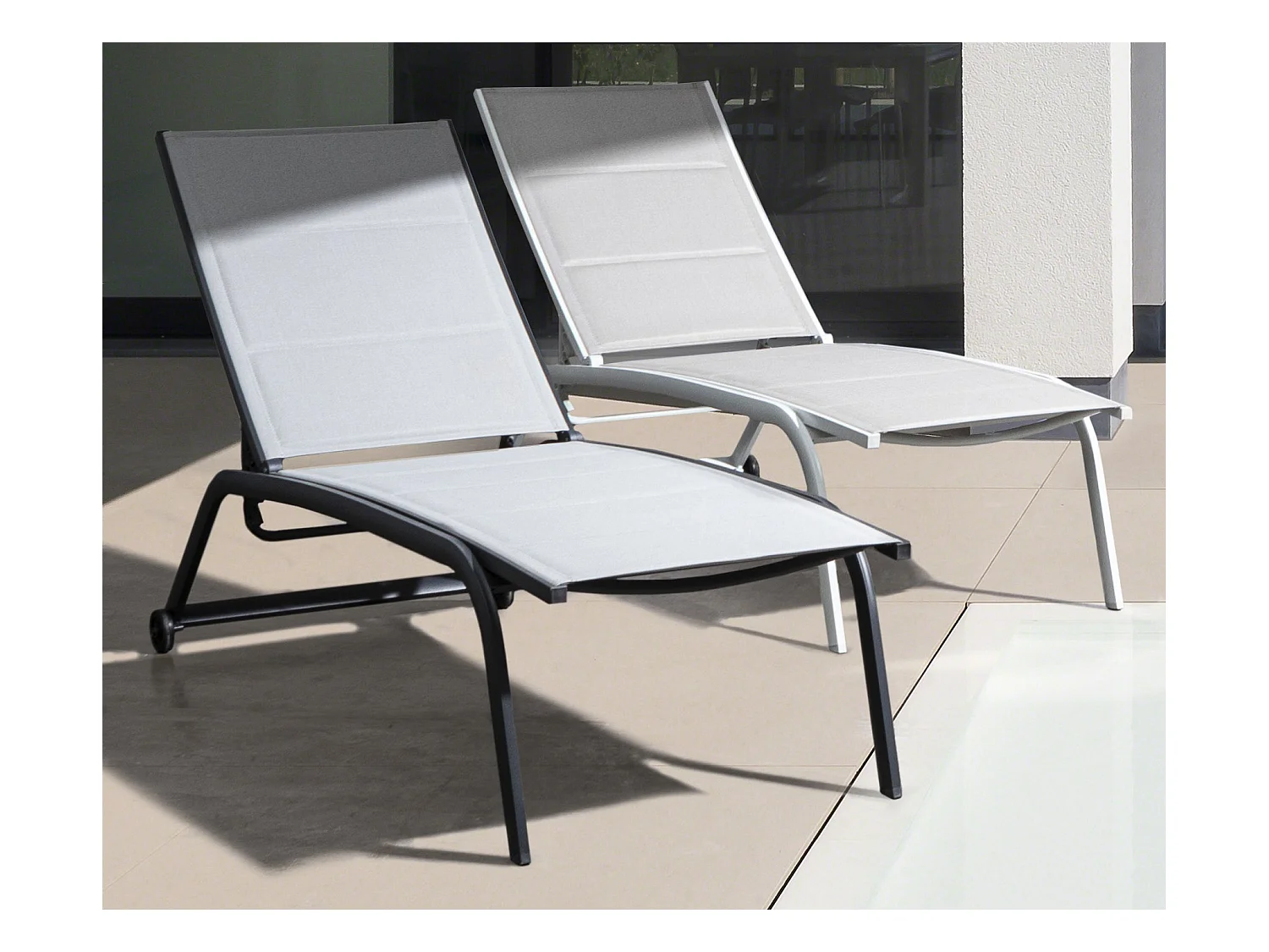 Chaise longue en aluminium et textylène blanc Chloé - Lot de 4