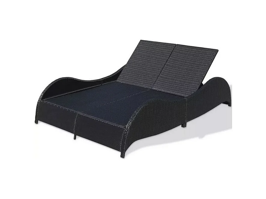 Lit de jardin tissu blanc et résine tressée noire Methy