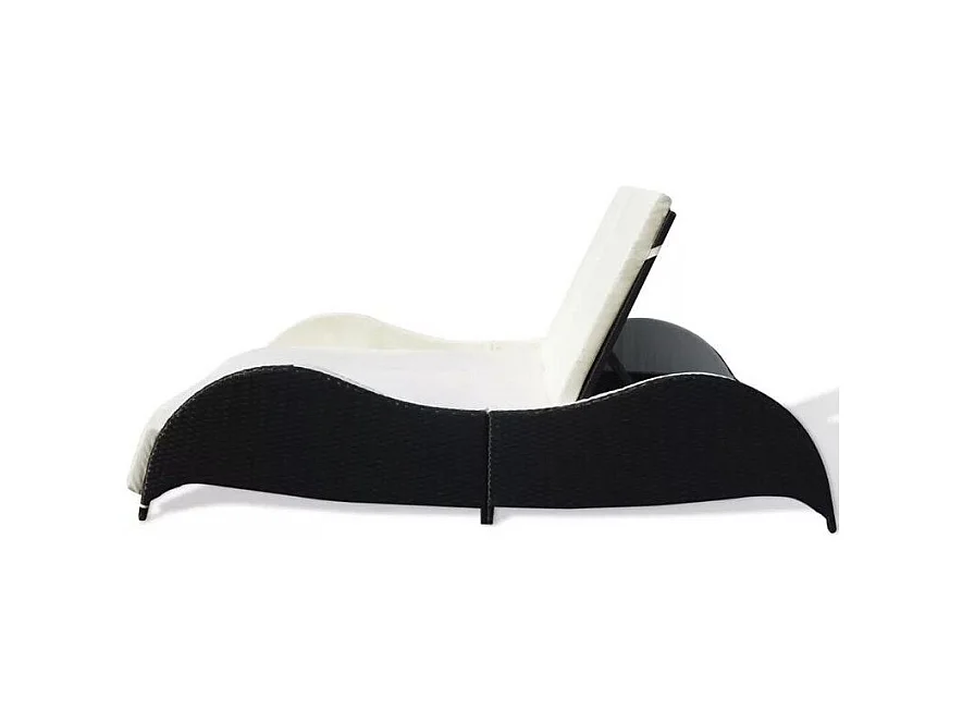 Lit de jardin tissu blanc et résine tressée noire Methy