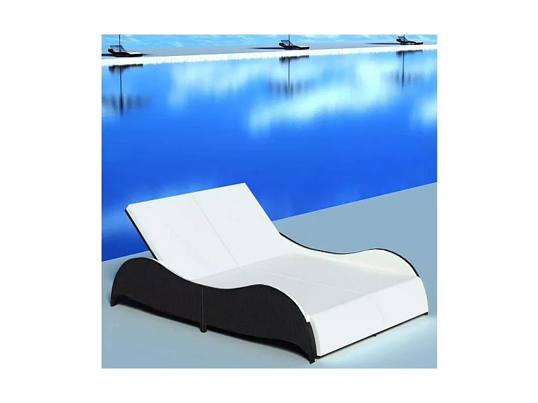 Lit de jardin tissu blanc et résine tressée noire Methy