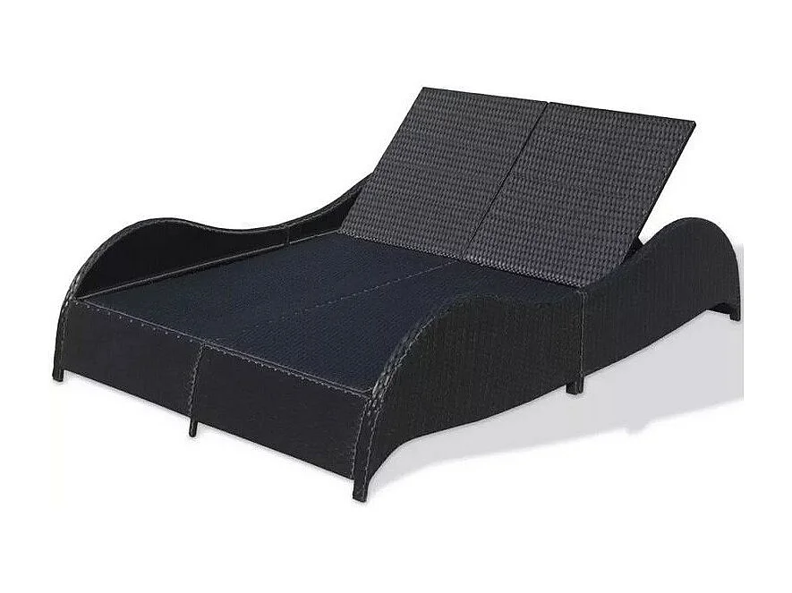 Lit de jardin tissu blanc et résine tressée noire Methy