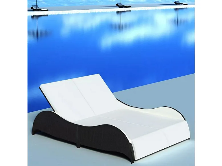 Lit de jardin tissu blanc et résine tressée noire Methy