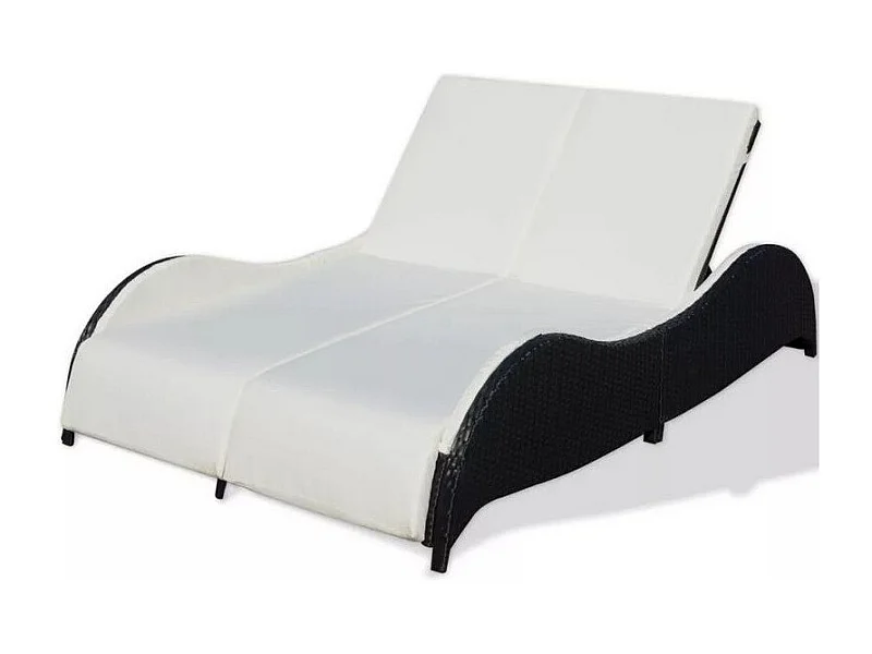 Lit de jardin tissu blanc et résine tressée noire Methy