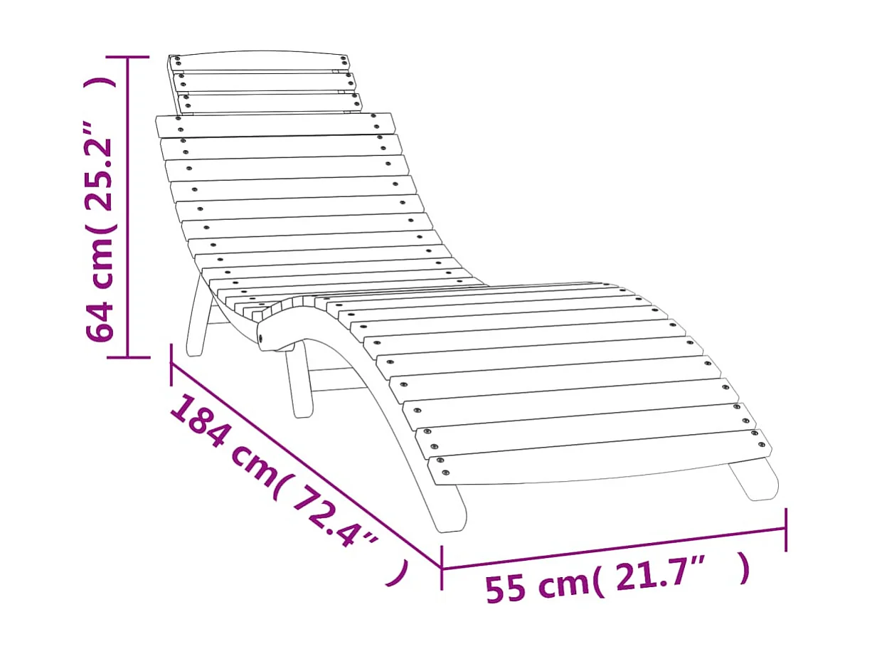 Chaise longue blanc 184x55x64 bois massif d'acacia