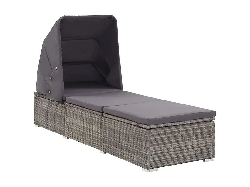 Chaise longue avec auvent tissu et résine tressée noire Nasher 2