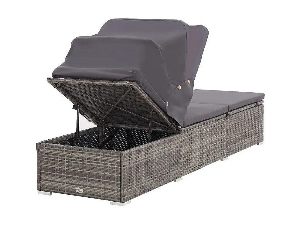 Chaise longue avec auvent tissu et résine tressée noire Nasher 2