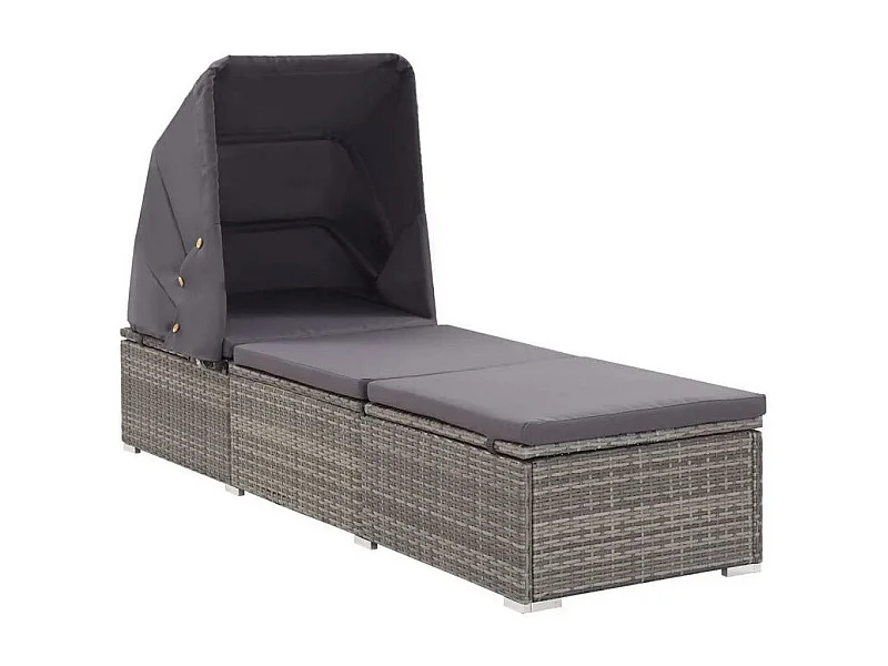 Chaise longue avec auvent tissu et résine tressée noire Nasher 2