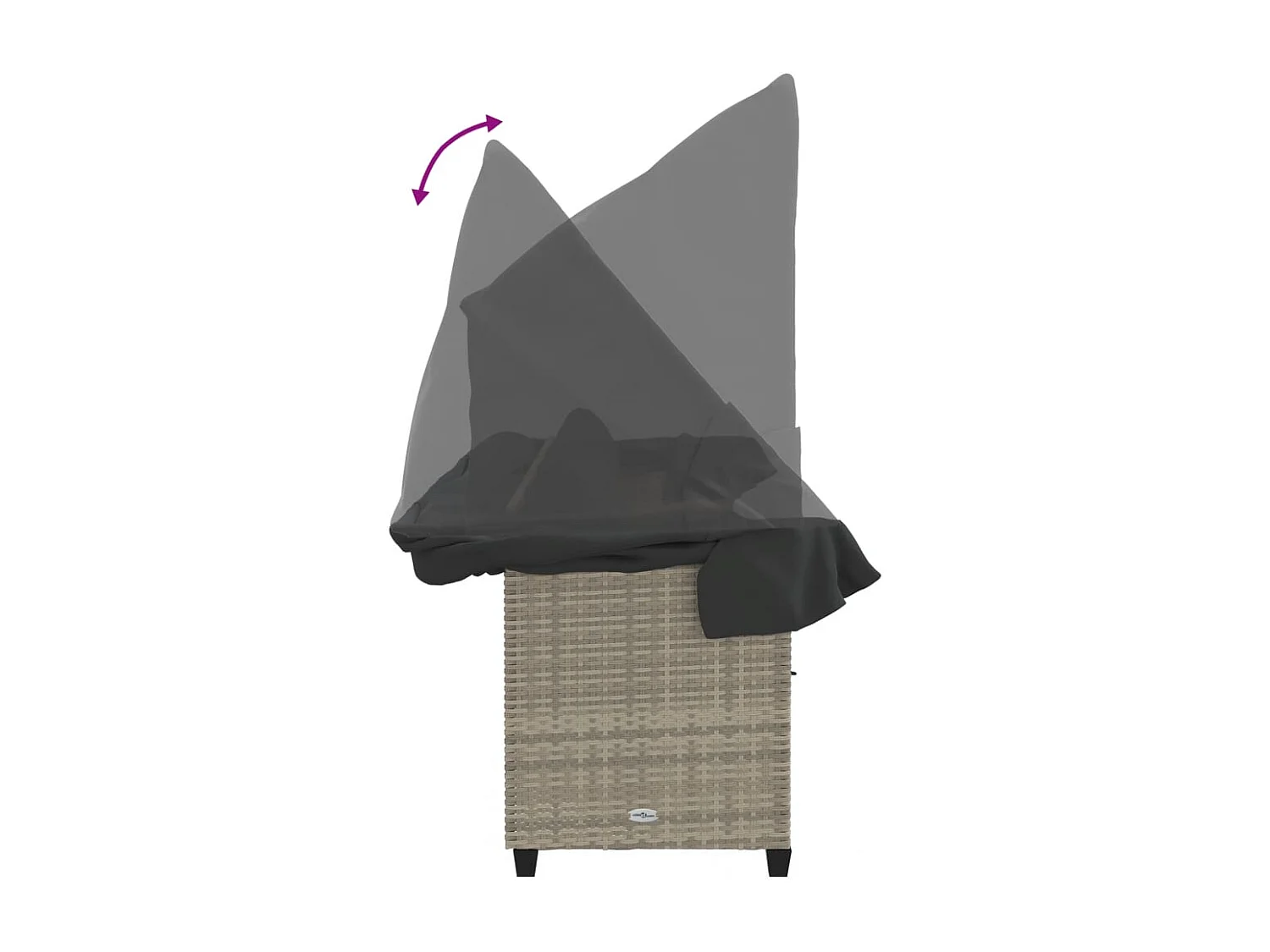 Chaise longue avec auvent et coussins gris clair résine tressée