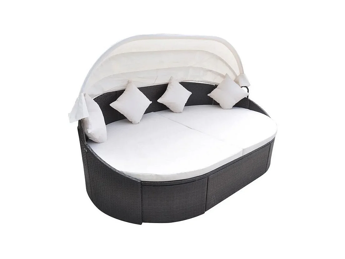 Lit de jardin avec auvent résine tressée marron Velass