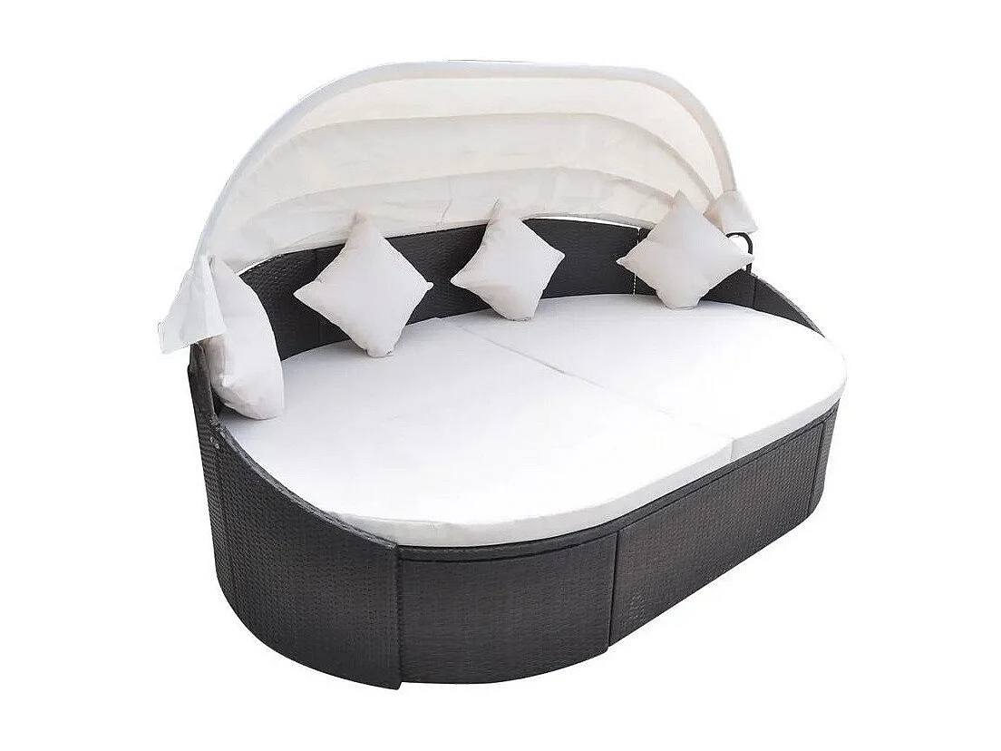 Lit de jardin avec auvent résine tressée marron Velass