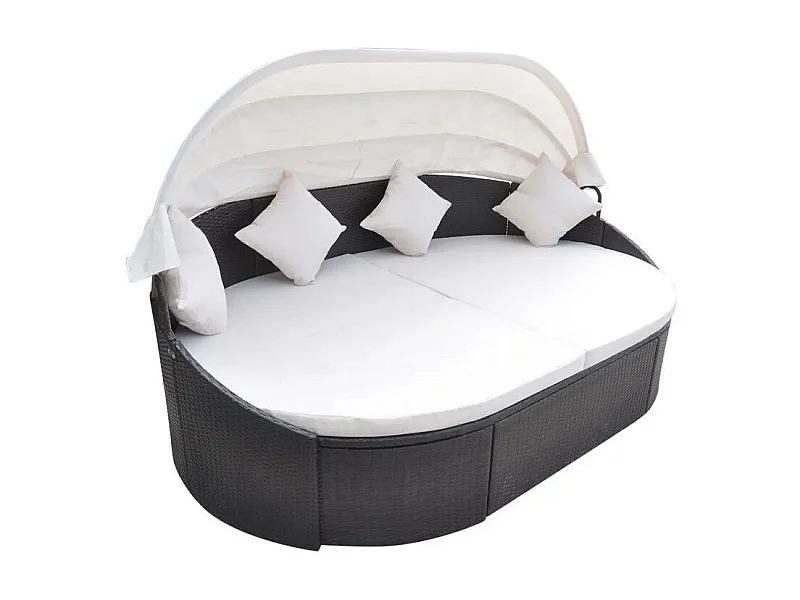 Lit de jardin avec auvent résine tressée marron Velass