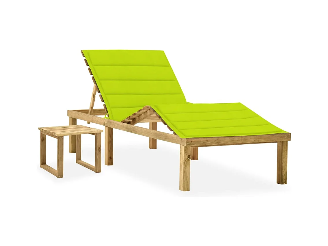 Chaise longue de jardin avec table et coussin Pin imprégné 17