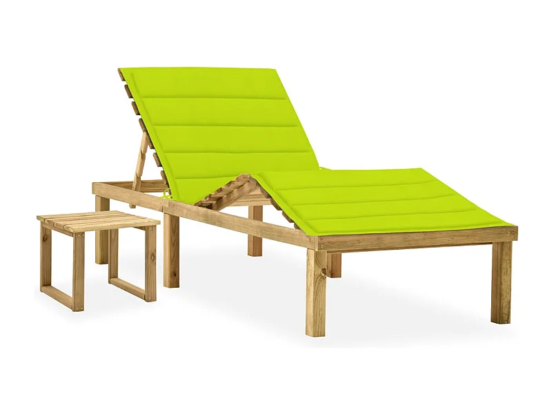 Chaise longue de jardin avec table et coussin Pin imprégné 17