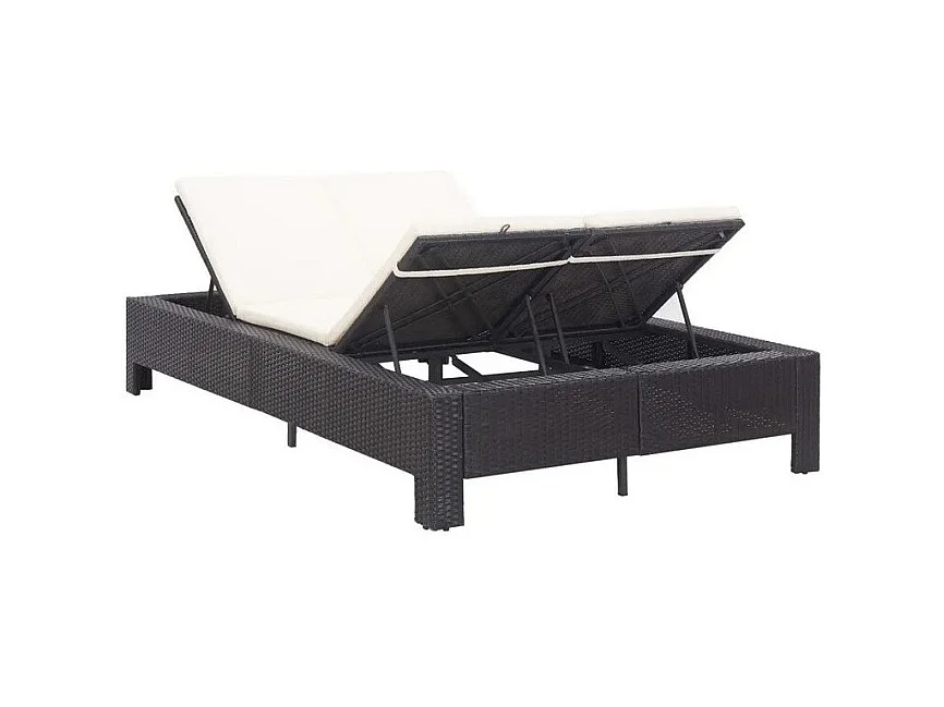 Lit de jardin tissu blanc et résine tressée noire Daget