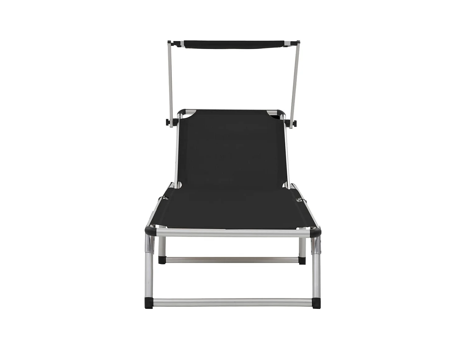 Chaises longues pliables et toit 2 pcs Aluminium textilène Noir