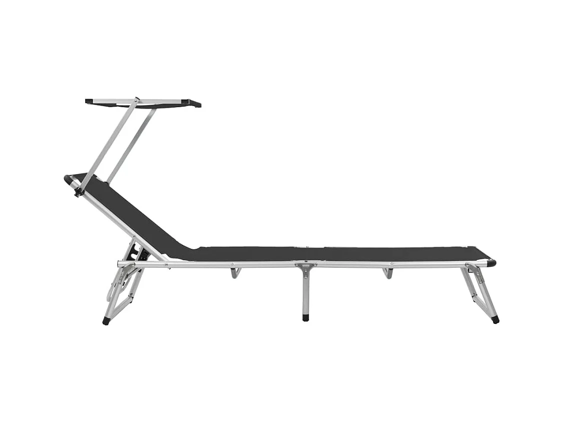 Chaises longues pliables et toit 2 pcs Aluminium textilène Noir