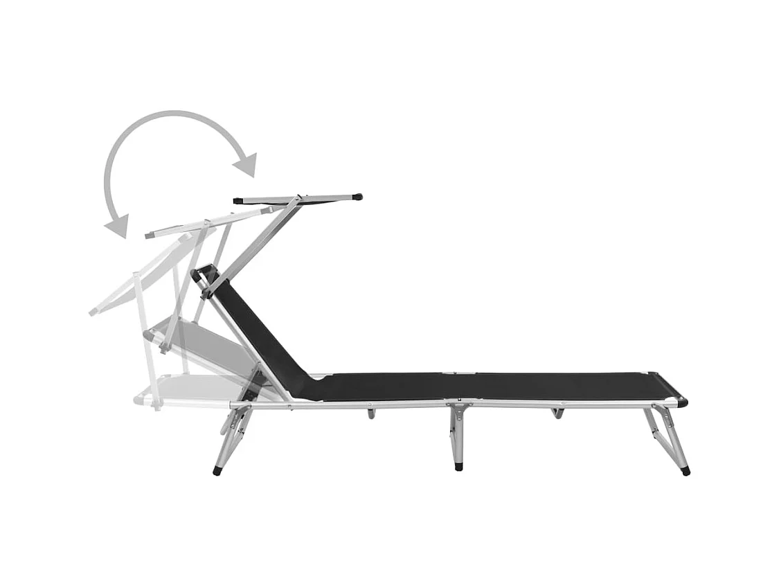 Chaises longues pliables et toit 2 pcs Aluminium textilène Noir
