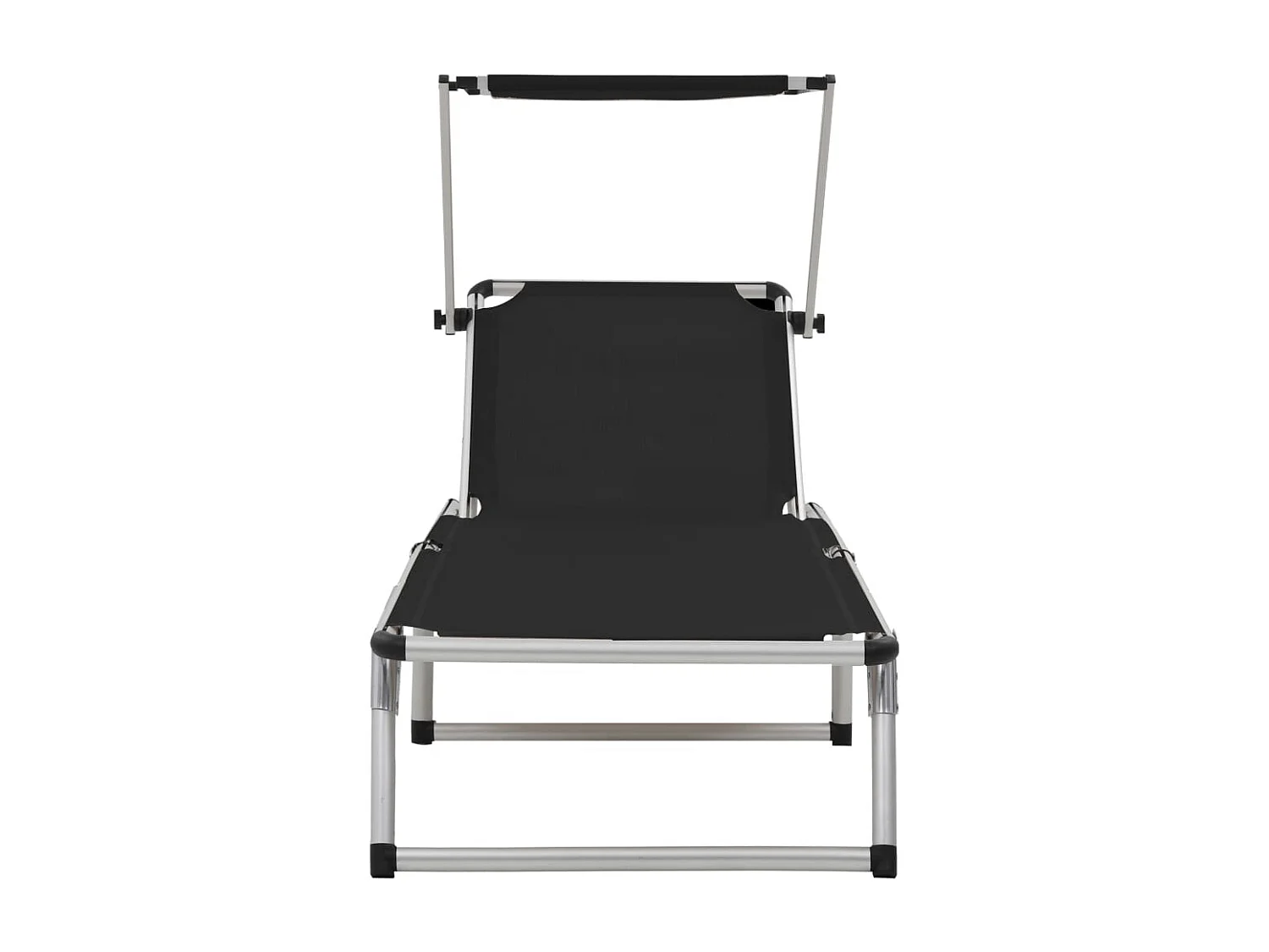 Chaises longues pliables et toit 2 pcs Aluminium textilène Noir
