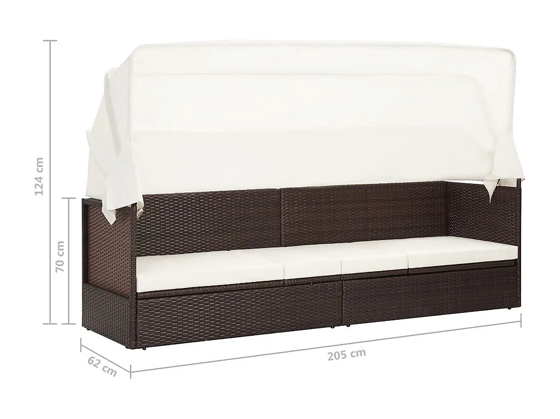 Canapé de jardin avec auvent Résine tressée Marron