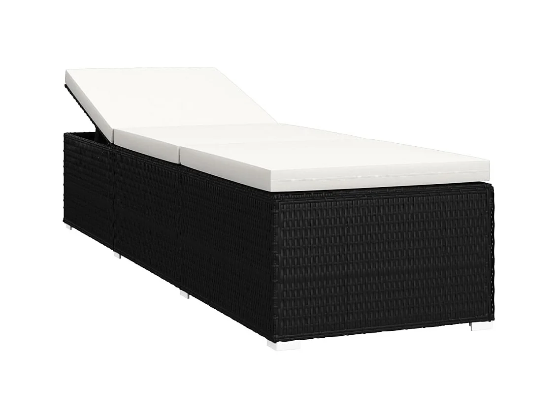 Chaises longues de jardin table à thé 3 pcs Résine tressée Noir