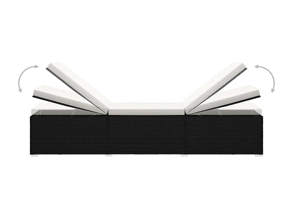 Chaises longues de jardin table à thé 3 pcs Résine tressée Noir