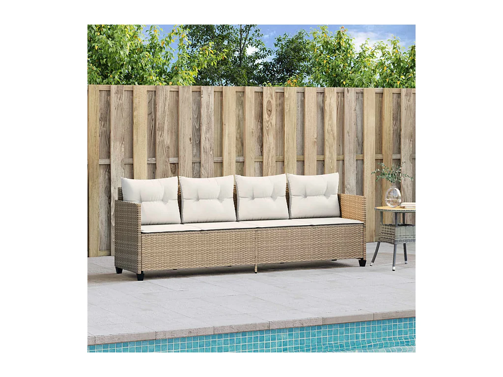 Chaise longue avec coussins beige résine tressée