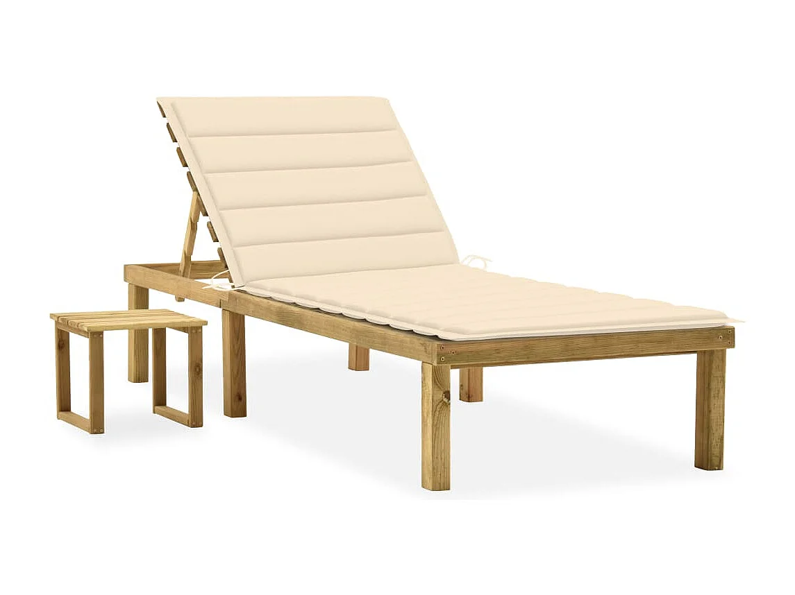 Chaise longue de jardin avec table et coussin Pin imprégné 5