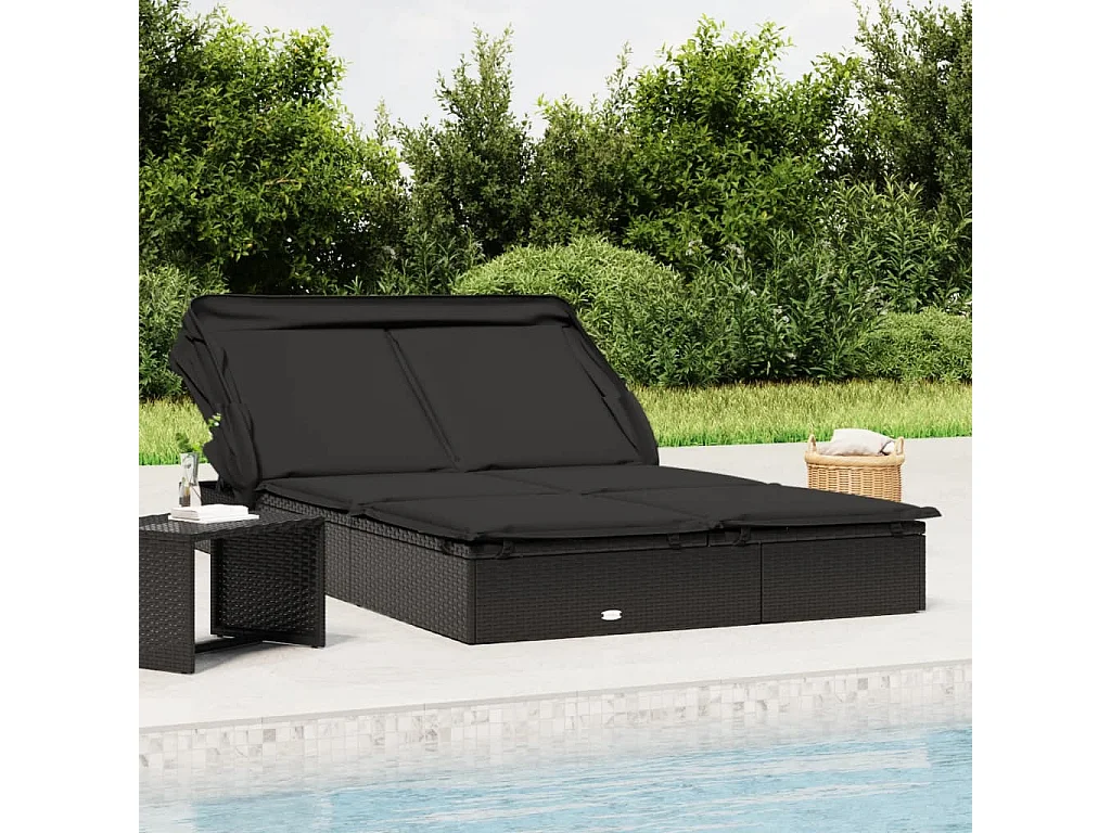 Transat 2 places avec toit pliable noir 213x118x97