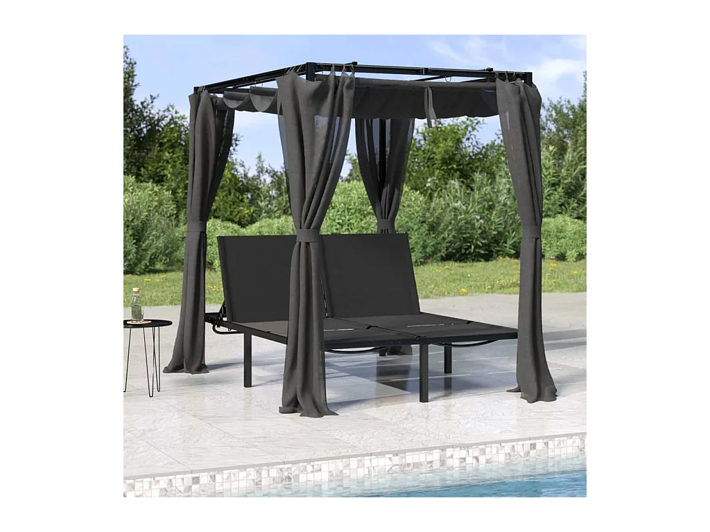 Chaise longue double avec rideaux latéraux et supérieurs