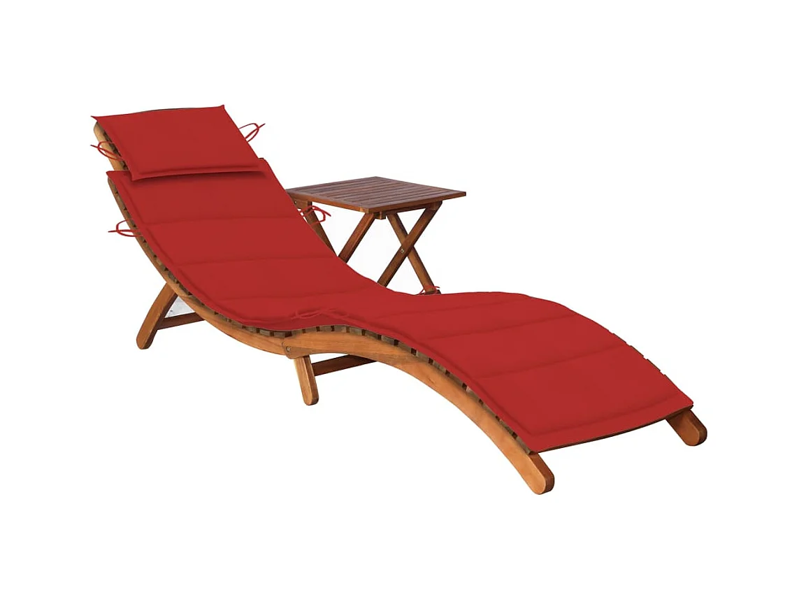 Chaise longue de jardin avec table et coussin Bois d'acacia 4